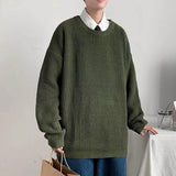 Korean Fashion Sweaters Men Solid Color Oversized Round Neck Casual Winter Knitted Sweater Male Pullovers Men's Clothing jinquedai