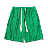 Summer Pleated Shorts Men Fashion Ice Silk Shorts Men Japanese Streetwear Hip-hop Loose Straight Shorts Mens Beach Shorts M-3XL jinquedai