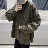 Stripe Men's Casual Shirt Long Sleeve Oversized Vintage Spring Summer Male Blouses Turn Down Collar Cardigan Tops jinquedai