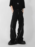 Niche Design Zipper Slit Men Trousers Straight Tube Casual Pants Wide Leg Darkwear Solid Color Male Fashion jinquedai