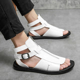 Summer New Men Gladiators High Qualit Leather Casual Shoes Breathable Beach Sandals Outdoor Slippers Black White Big Size jinquedai