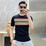 Jinquedai Summer Knitted T-shirt Men High Quality Short Sleeve Casual T-Shirt Ice Silk Breathable Streetwear Round Neck Tee Tops jinquedai