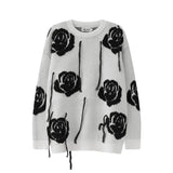 Rose Flower Tassel Knitted Patchwork Winter Pullover Sweater Male and Female O Neck Oversized Casual Harajuku Loose Sweaters jinquedai