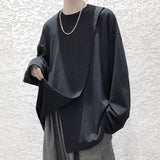 Side Slit Men O Neck Long Sleeve Sweatshirts Autumn Spring Loose Fashion T Shirt All-match Casual Harajuku Oversize Clothes jinquedai