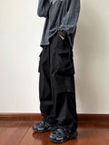 Black samurai men's pants oversize pants high street fashion plush knickerbockers American straight charging overalls jinquedai