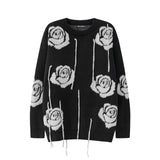 Rose Flower Tassel Knitted Patchwork Winter Pullover Sweater Male and Female O Neck Oversized Casual Harajuku Loose Sweaters jinquedai