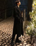 Jinquedai  Autumn Winter Long Khaki Black Soft Warm Trench Coat Men with Side Slit Sashes Loose Casual Korean Fashion jinquedai