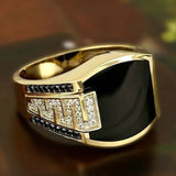 Classic Men's Ring Fashion Metal Gold Color Inlaid Black Stone Zircon Punk Rings for Men Engagement Wedding Luxury  Jewelry jinquedai