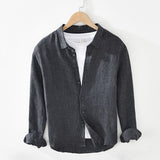 Men Spring And Autumn High Quality Fashion Yarn-dyed 100% Linen Long Sleeve Shirt Male Casual Vintage Solid Color Cloth jinquedai