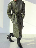 Spring Autumn Long Oversized ArmyGreen Black Faux Leather Trench Coat Men Sashes Loose Luxury Designer Clothes jinquedai
