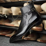 JinquedaiNew Men Ankle Boots PU Solid Color Classic Fashion Business Casual Street Party Yuppie Buckle Elegant Men Shoes CP032 jinquedai