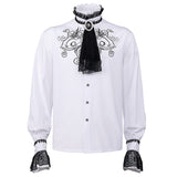 White Embroidery Pirate Vampire Shirt Men Renaissance Victorian Medieval Steampunk Gothic Shirt Men Party Halloween Costume XXL jinquedai