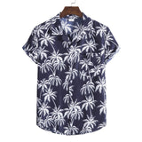 Mens Hawaiian Shirt Pink Palm Tree Print Casual Short Sleeve Button Down Shirts Summer Beach Aloha Shirt Men Chemise Homme XXXL jinquedai