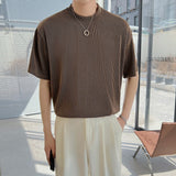 Summer Pleated T-shirt Men's Fashion Solid Color Casual Tshirt Men Streetwear Korean Loose Short-sleeved T Shirt Mens M-2XL jinquedai