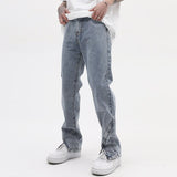 Ankle Zipper Ripped Washed Retro Mens Jeans Straight Wide Leg Pockets Distressed Casual Denim Trousers Loose Hip Hop Pants jinquedai