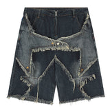 Vintage Tassel Star Denim Shorts Splicing Loose Jeans Shorts  Men Hip Hop Streetwear Harajuku Y2K Shorts Summer jinquedai