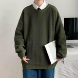 Korean Fashion Sweaters Men Solid Color Oversized Round Neck Casual Winter Knitted Sweater Male Pullovers Men's Clothing jinquedai