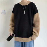 Jinquedai Pullovers Men Sweater Loose Korean Style Fashion Knitwear Thick Patchwork O-neck Harajuku Retro All-match Male Chandails Kpop jinquedai