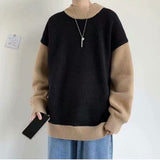 Jinquedai Pullovers Men Sweater Loose Korean Style Fashion Knitwear Thick Patchwork O-neck Harajuku Retro All-match Male Chandails Kpop jinquedai