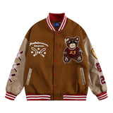 Autumn and winter new baseball clothes design sense niche men and women Y2K Little Bear Embroidery  couples casual jacket jinquedai