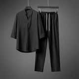 Summer New Style Men's Fashion Casual Solid Color T-Shirt Suit Male High-Quality Cotton and Linen Two-Piece Set M-5XL jinquedai