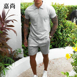 Mens Summer Outfits 2 Piece Set Fashion Clothing New Men Tracksuit Jogging Suit Stand Collar and Shorts Cotton Fabric Slim jinquedai