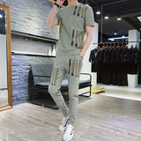 Ropa De Hombre Summer New Men's Casual Sports Suit Youth Spirit Guy Printed Short-sleeved T-shirt Trousers Trend Suit jinquedai