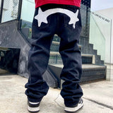 Hip Hop Stars Print Patchwork Streetwear Loose Jeans for Men and Women Straight Pockets Retro Casual Baggy Denim Trousers jinquedai