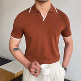 Men's Knit Short Sleeve Polo Shirt Casual Lapel Cardigan Breathable Summer Solid Color T Shirt Luxury Clothing jinquedai