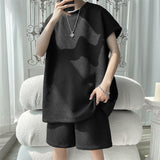 Summer Sets Men Fashion Short Sleeve T-shirt/Shorts Two Piece Men Korean Loose Pleated Sets Mens Short Sets Large Sizes M-5XL jinquedai