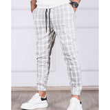 New Plaid Striped Drawstring Jogger Pants for Men Business Casual Pencil Pant Male Clothes Vintage Printed Trouser jinquedai