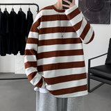 Jinquedai Harajuku Striped T shirts For Men Oversized Tees Man Casual Long Sleeve Tshirt Woman Loose Pullovers Tops 5XL jinquedai