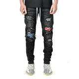 Jinquedai  Jeans Men's Letter Embroidery Ripped Holes Straight Retro Punk Pants Fashionable Hip-hop Streetwear Men S-3XL jinquedai