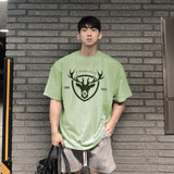 Summer new print loose muscle fitness top young men's training leisure sports short sleeve T-shirt jinquedai