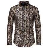 White Leopard Bronzing Print Shirt Men Camisa Masculina Brand Streetwear Casual Shirt Men 70s Disco Dance Party Clothing jinquedai