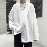 Side Slit Men O Neck Long Sleeve Sweatshirts Autumn Spring Loose Fashion T Shirt All-match Casual Harajuku Oversize Clothes jinquedai