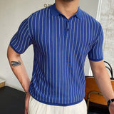 Men Knitwear Polo Shirt Casual Streetwear Tight  Button Stripe  Short Sleeve T-shirt for Men Breathable  M-3XL  Men Clothing jinquedai