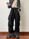 Black samurai men's pants oversize pants high street fashion plush knickerbockers American straight charging overalls jinquedai