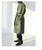 Spring Autumn Long Oversized ArmyGreen Black Faux Leather Trench Coat Men Sashes Loose Luxury Designer Clothes jinquedai