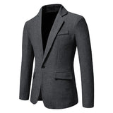 Classic Herringbone Tweed Tuxedo Blazer Jacket Men Brand Single Button Notched Lapel Suit Blazer Men Business Casual Coat
