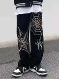 Summer Spider Web Embroidery Straight Casual Jeans Pants Men Women Vibe Style Ripped Loose Denim Trousers 2022 New Streetwear jinquedai