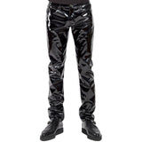 Jinquedai Men Pants Faux Leather PVC Trousers Long Shiny Slim Fit Nightclub Dance Party Wear Punk Gothic Black Motorcycle Ridding Pants jinquedai