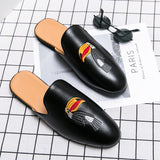 Designer Brand Luxury Black Half Shoes For Men Leather Shoes Mens Mules Casual Slides Slippers Sandals Men Fashion Mocassin jinquedai