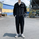 Jingquedai Fashion Men Cargo Overalls Punk Style Pockets Pants Loose Solid Color Long Sleeve Rompers Men Jumpsuit Streetwear 2020 jinquedai