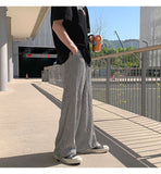 Summer Oversized Casual Pants Men Fashion Retro Ice Silk  Plaid Pants Men Streetwear Hip Hop Loose Straight Pants Mens Trousers jinquedai