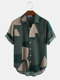 Summer Men's Shirt Casual Breathable Striped Color Block Short Sleeve Shirt Fashion Lapel Large Size Camisas Para Hombre