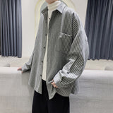 Stripe Men's Casual Shirt Long Sleeve Oversized Vintage Spring Summer Male Blouses Turn Down Collar Cardigan Tops jinquedai