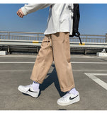 Beige/Khaki/Black Casual Pants Men Fashion Cotton Straight Pants Men Streetwear Loose Hip Hop Wide Leg Pants Mens Trousers S-2XL jinquedai