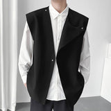 Jinquedai Fashion Men Vests O Neck Sleeveless All-match Irregular Waistcoats Men Solid Color Streetwear Casual Vests S-5XL jinquedai