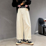 Cotton Oversized Casual Pants Men Fashion Loose Wide Leg Pants Men Japanese Streetwear Hip Hop Straight Pants Mens Trousers jinquedai